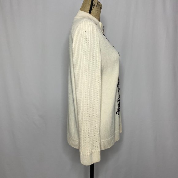 St. John Sport Ivory Black Embroidered Zip Up Wool Knit Jacket - Picture 5 of 10